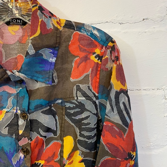 Tony Morgan Womens Blouse Brown/Black in a Bright Floral Pattern Size S - Picture 3 of 16